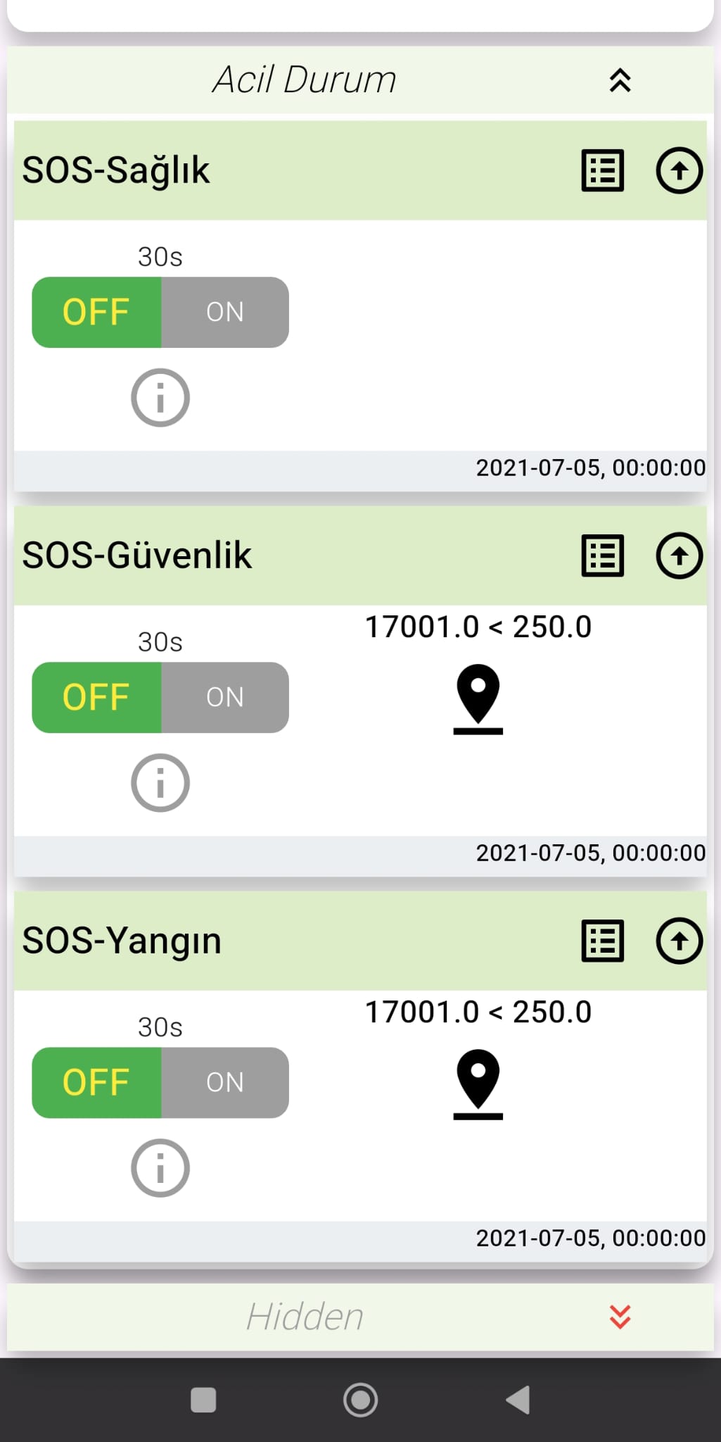 Acil durum kontrol paneli